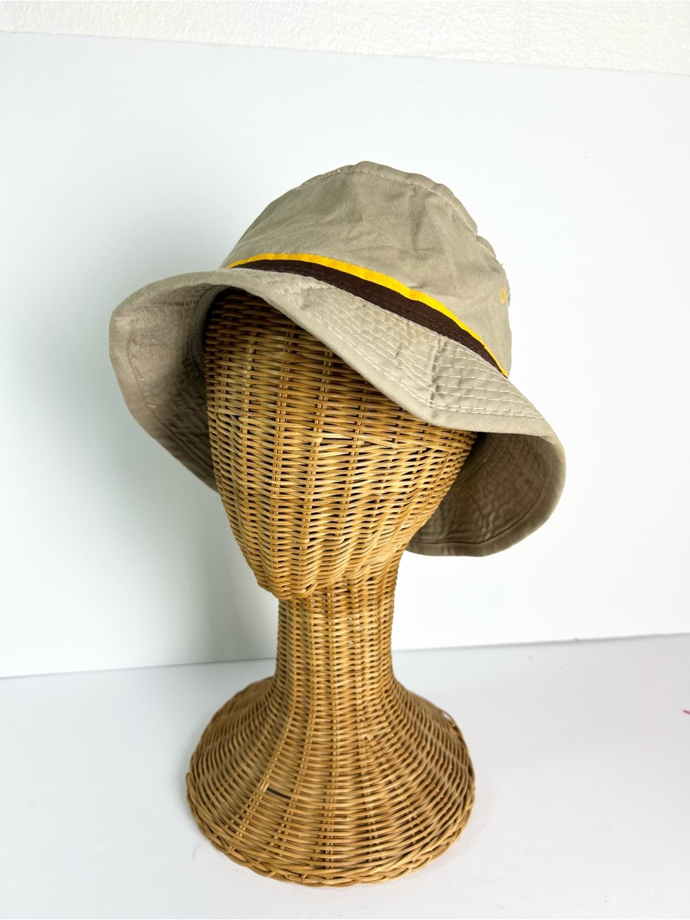 Bucket Hat tan brown‎ yellow stripe Summer One Size gorpcore